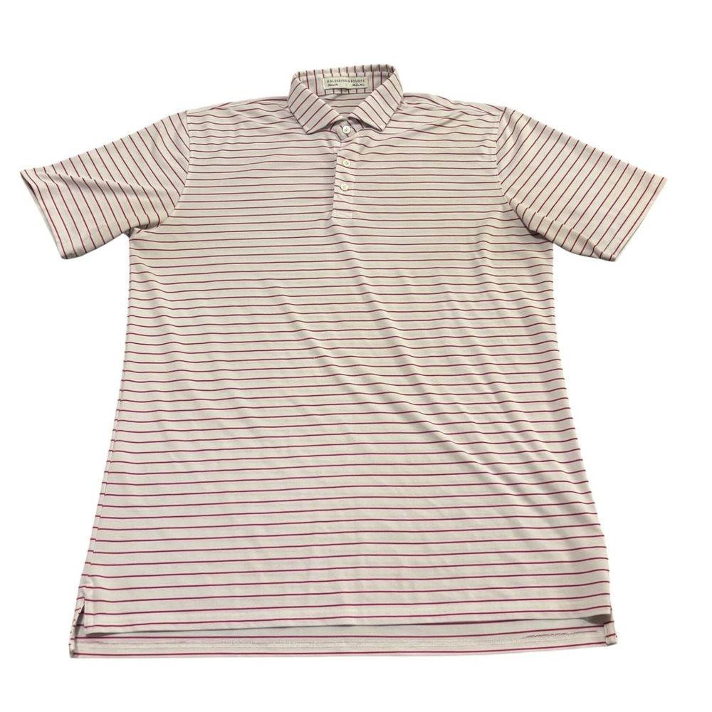 Holderness & Bourne Mens Tailored Fit Striped Golf Polo Shirt White Burgundy L